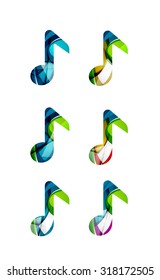 Set of abstract music note icon, business logotype concepts, clean modern geometric design. Created with transparent abstract wave lines