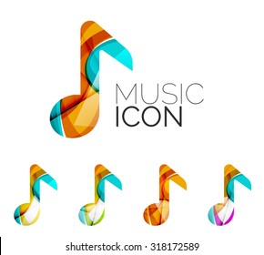 Set of abstract music note icon, business logotype concepts, clean modern geometric design. Created with transparent abstract wave lines