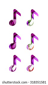 Set of abstract music note icon, business logotype concepts, clean modern geometric design. Created with transparent abstract wave lines