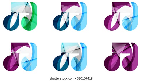 Conjunto de ícone de nota de música abstrata, conceitos de logotipos de negócios, design geométrico moderno limpo. Criado com linhas de onda abstratas transparentes