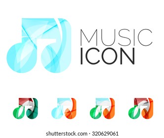 Set of abstract music note icon, business logotype concepts, clean modern geometric design. Created with transparent abstract wave lines