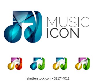 Conjunto de ícono de nota musical abstracta, conceptos de logotipo de negocio, diseño geométrico moderno limpio. Creado con líneas de onda abstractas transparentes