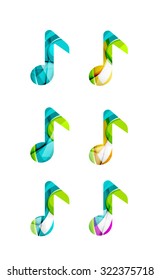Conjunto de ícone de nota de música abstrata, conceitos de logotipos de negócios, design geométrico moderno limpo. Criado com linhas de onda abstratas transparentes