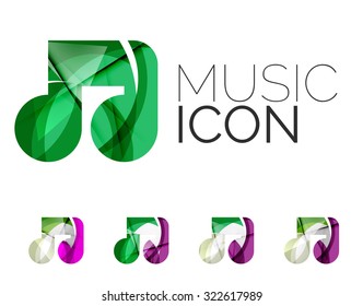 Conjunto de ícono de nota musical abstracta, conceptos de logotipo de negocio, diseño geométrico moderno limpio. Creado con líneas de onda abstractas transparentes
