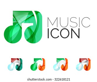 Set of abstract music note icon, business logotype concepts, clean modern geometric design. Created with transparent abstract wave lines