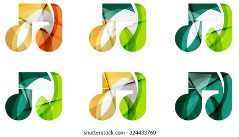 Conjunto de ícono de nota musical abstracta, conceptos de logotipo de negocio, diseño geométrico moderno limpio. Creado con líneas de onda abstractas transparentes