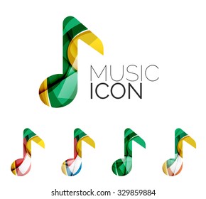 Set of abstract music note icon, business logotype concepts, clean modern geometric design. Created with transparent abstract wave lines
