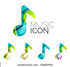 Conjunto de ícono de nota musical abstracta, conceptos de logotipo de negocio, diseño geométrico moderno limpio. Creado con líneas de onda abstractas transparentes