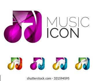 Set of abstract music note icon, business logotype concepts, clean modern geometric design. Created with transparent abstract wave lines