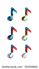 Set of abstract music note icon, business logotype concepts, clean modern geometric design. Created with transparent abstract wave lines