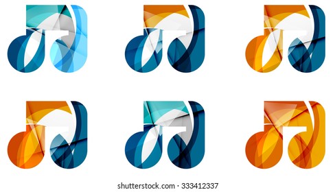 Set of abstract music note icon, business logotype concepts, clean modern geometric design. Created with transparent abstract wave lines