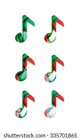 Set of abstract music note icon, business logotype concepts, clean modern geometric design. Created with transparent abstract wave lines