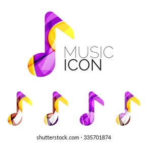 Conjunto de ícono de nota musical abstracta, conceptos de logotipo de negocio, diseño geométrico moderno limpio. Creado con líneas de onda abstractas transparentes