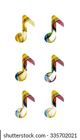 Conjunto de ícono de nota musical abstracta, conceptos de logotipo de negocio, diseño geométrico moderno limpio. Creado con líneas de onda abstractas transparentes