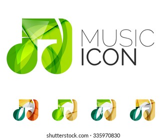 Set of abstract music note icon, business logotype concepts, clean modern geometric design. Created with transparent abstract wave lines