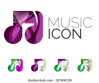 Set of abstract music note icon, business logotype concepts, clean modern geometric design. Created with transparent abstract wave lines