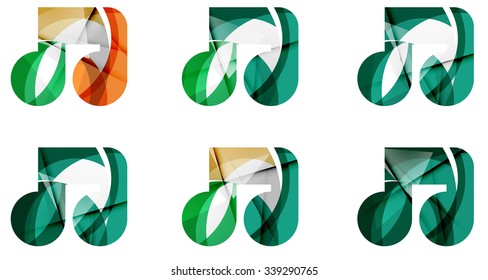 Set of abstract music note icon, business logotype concepts, clean modern geometric design. Created with transparent abstract wave lines
