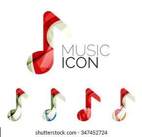 Set of abstract music note icon, business logotype concepts, clean modern geometric design. Created with transparent abstract wave lines