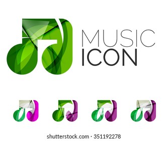 Conjunto de ícono de nota musical abstracta, conceptos de logotipo de negocio, diseño geométrico moderno limpio. Creado con líneas de onda abstractas transparentes