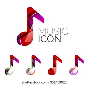 Set of abstract music note icon, business logotype concepts, clean modern geometric design. Created with transparent abstract wave lines