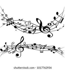 Set Abstract music notes on line wave background. Black G-clef and music notes isolated vector illustration Can be adapt to Brochure, Annual Report, Magazine, Poster, Corporate Presentation,