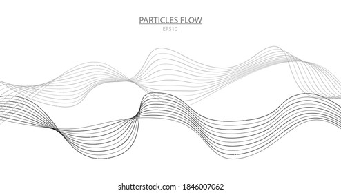 Set of abstract music waves of many lines. Curve black lines on white background. Vector dynamic wavy stripes.