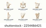 set of abstract musical harp logo lyre symbol collection. golden harp logo design inspiration.