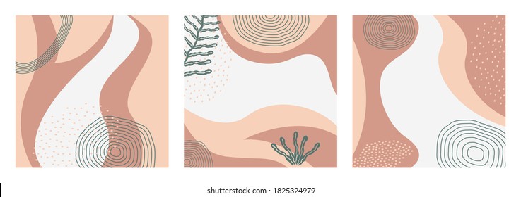 Set of abstract nature background on pastel color suitable for template, banner, poster, flyer, social media post or story, campaign, invitation, etc. Modern trendy background with abstract shapes.