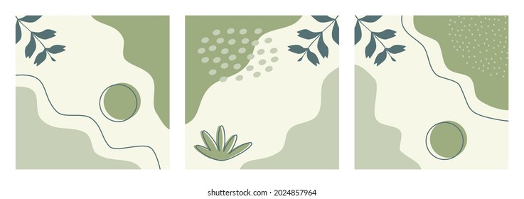 Establece el color pastel de fondo natural abstracto. Ilustración vectorial del doodle de dibujo manual para publicación, plantilla de alimentación, banner, afiche, volante, portada. Texto de fondo de las formas orgánicas modernas de moda.