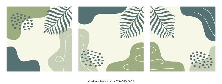 Set abstract nature background pastel color. Hand drawing doodle vector illustration for post, feed template, banner, poster, flyer, cover. Trendy modern organic shapes background copy space text.