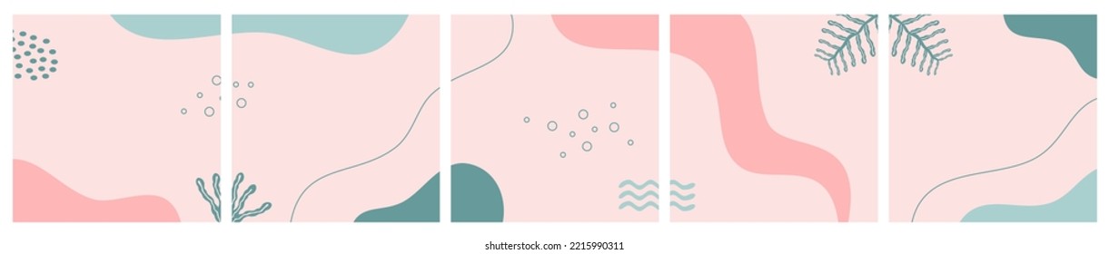 Set of Abstract Nature Background for Social Media Post Template, Banner, Microblog, Carousel, Card. Abatract Background with Leaves and organic Shape.