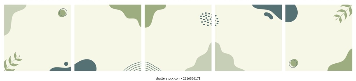 Set of Abstract Nature Background for Social Media Post Template, Banner, Microblog, Carousel, Card. Abatract Background with Leaves and organic Shape.