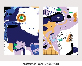Set of abstract nature hand drawn line art vector illustration for background, banner, cover, poster.