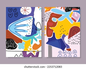 Set of abstract nature hand drawn line art vector illustration for background, banner, cover, poster.