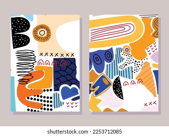 Set of abstract nature hand drawn line art vector illustration for background, banner, cover, poster.