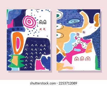 Conjunto de naturaleza abstracta línea dibujada a mano ilustración vectorial para fondo, banner, portada, afiche.