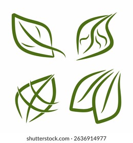 Set Abstract Nature Leaf Symbol in Green