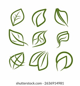 Set Abstract Nature Leaf Symbol in Green