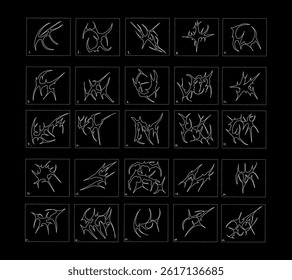 Set of abstract neo tribal y2k aesthetic vector handcrafted elements