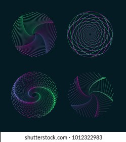 Set of abstract neon color swivel geometric line patterns for your design