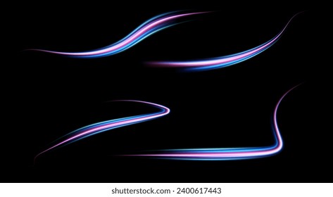Conjunto de ondas de neón abstractas sobre un fondo negro. Ilustración vectorial.	
