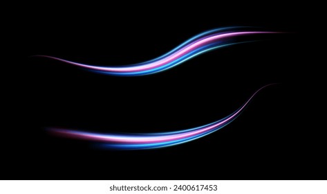 Conjunto de ondas de neón abstractas sobre un fondo negro. Ilustración vectorial.	
