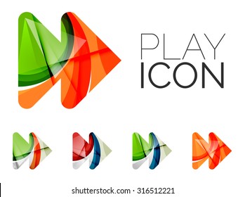 Set of abstract next play arrow icon, business logotype concepts, clean modern geometric design. Created with transparent abstract wave lines
