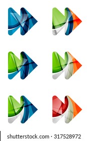 Set of abstract next play arrow icon, business logotype concepts, clean modern geometric design. Created with transparent abstract wave lines