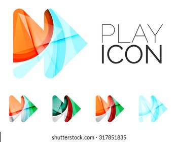 Set of abstract next play arrow icon, business logotype concepts, clean modern geometric design. Created with transparent abstract wave lines