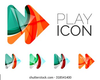 Set of abstract next play arrow icon, business logotype concepts, clean modern geometric design. Created with transparent abstract wave lines