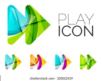Set of abstract next play arrow icon, business logotype concepts, clean modern geometric design. Created with transparent abstract wave lines