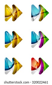 Set of abstract next play arrow icon, business logotype concepts, clean modern geometric design. Created with transparent abstract wave lines