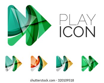 Set of abstract next play arrow icon, business logotype concepts, clean modern geometric design. Created with transparent abstract wave lines