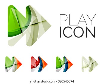 Set of abstract next play arrow icon, business logotype concepts, clean modern geometric design. Created with transparent abstract wave lines